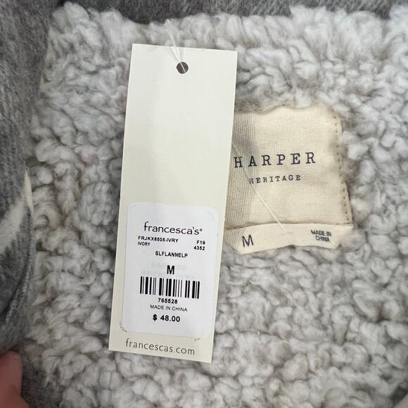 NWT Francesca's Harper Heritage Grey, Pink & Ivory Buffalo Plaid/Sherpa Vest - Picture 5 of 8